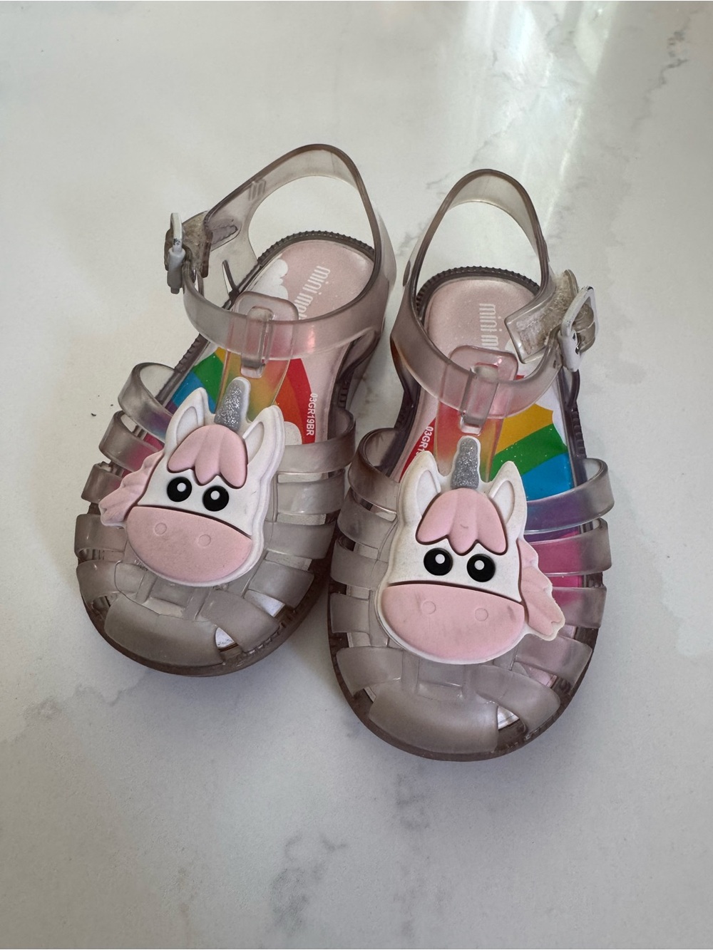 Mini Melissa Clear Jelly Sandals with Pink Unicorn